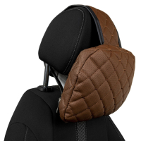 Cuscino poggiatesta regolabile in ecopelle, motivo a rombo marrone